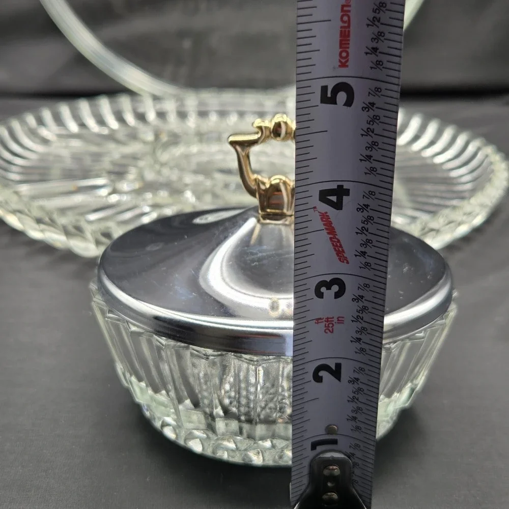 Kromex Lazy Susan Rotating Party Platter Glass Dish Snack Relish Serving Tray